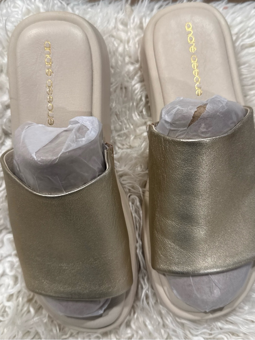 Andre Assous Metallic Gold Slide Sandals